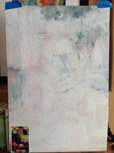 Gessoed plexiglass prepared for beets painting