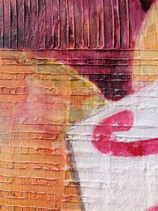 This close-up shows the detail and structure the gesso grids provide to the painting.