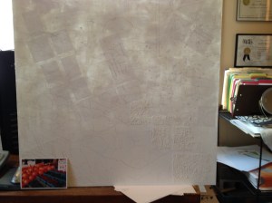 Starting with a square canvas of plexiglass, I drew in the berries.