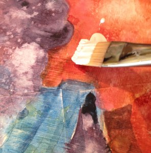 Releasing the oranges from their somewhat "boring" location on the painting.  Covering the oranges with gesso.