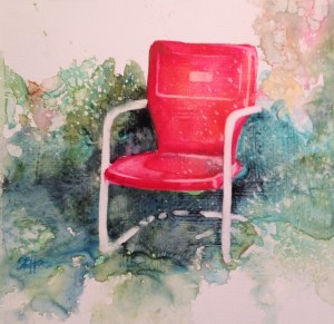 Red Chair 8x8 on Gessoed Watercolor paper