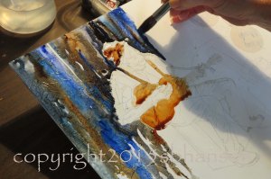 Alternating the colors across the top and allowing drips to fall down the canvas