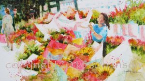 Joyful Surroundings. 11x19 watercolor and collage on recycled plexiglass. $300 framed