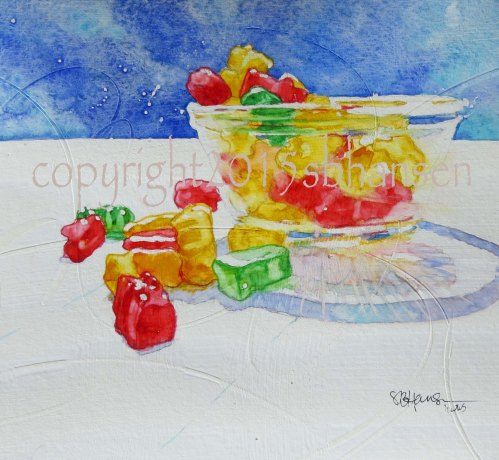 Celebration of Gummy Bears 8x8 original watercolor on gesso-covered watercolor paper $50