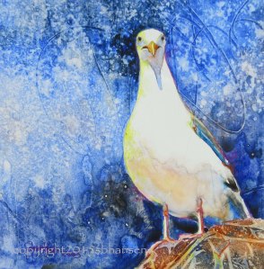 Mine, original watercolor on gesso-covered watercolor paper, 12x12 matted, $50
