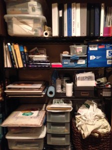 Studio shelving organized. For now.