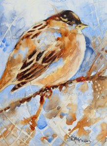 Winter Sparrow, original watercolor on Plexiglas, Private collection