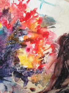 Detail of the flowers around the vendor's face