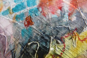 Scribbles and underscoring create complicated patterns in the painting.