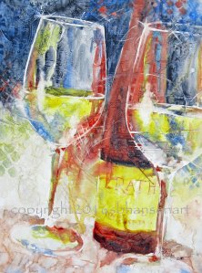 Vine & Friendship, 12x16, original watercolor on Plexiglas with gesso and paper collage