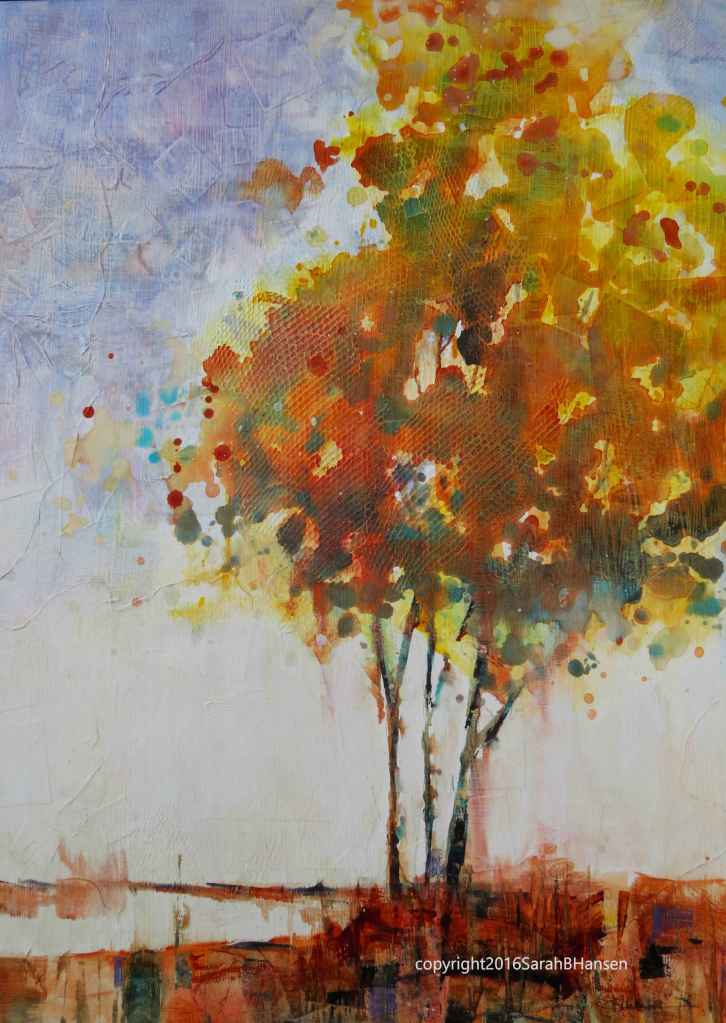 Autumn Glow, 30x22, Watercolor and Collage on Plexi