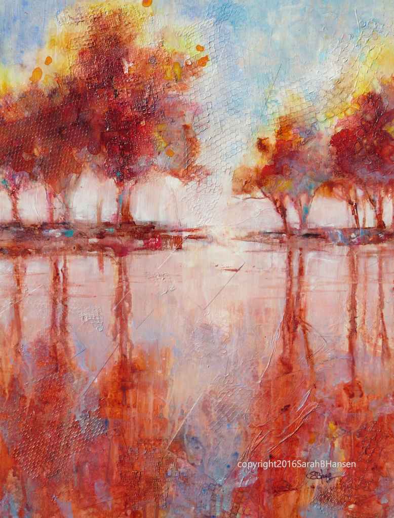 The Cove-Morning, 18x14 Watercolor and collage on Plexi