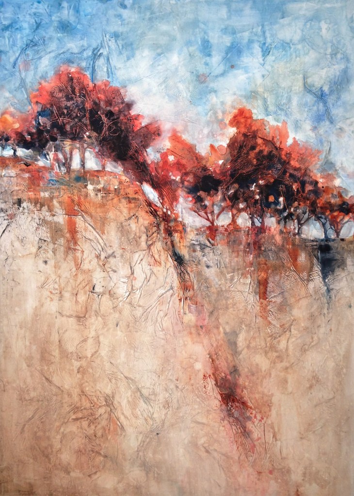 The Ridge, original watercolor and mixed media on Plexiglas, 30x22